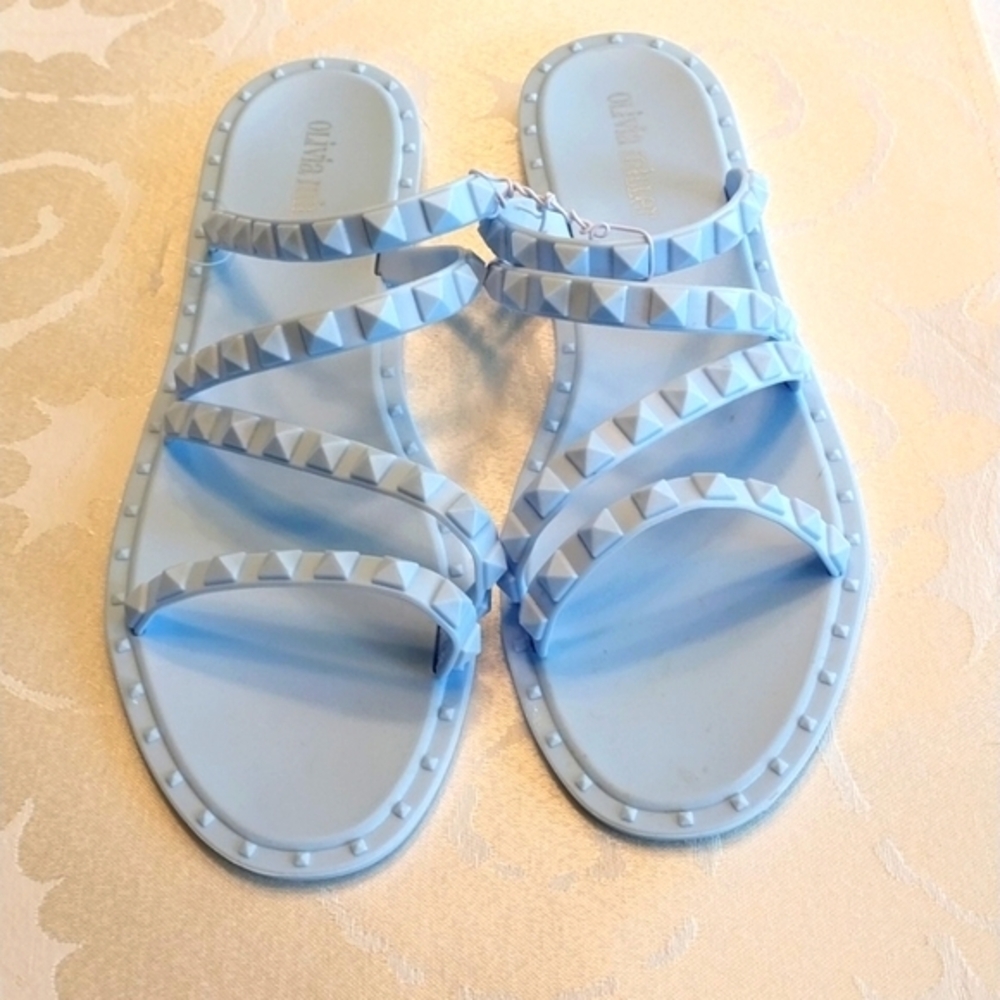 Olivia Miller NWT Women's Size 10 Light Blue Studded Flat Sandals‎